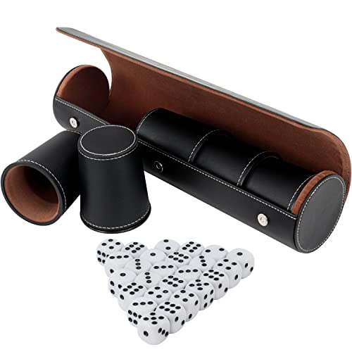 BELLE VOUS Schwarzes Würfelbecher Leder Set (5 STK) - Mit 25 Würfeln & Aufbewahrungsetui - Profi Kniffelbecher Leder Würfelbecher Schocken Set - Für Party-/Brettspiele, Verdecktes Würfelpoker & Mehr von BELLE VOUS