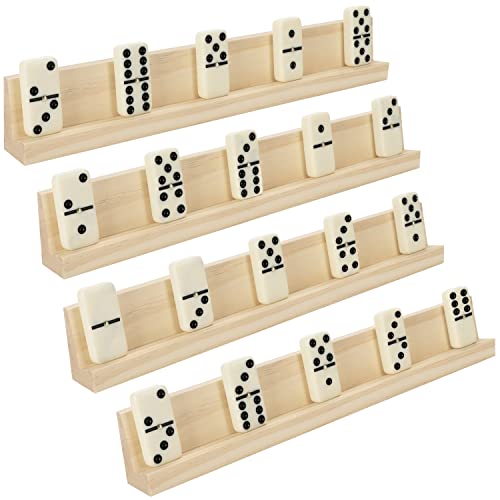 BELLE VOUS Domino Holz Ständer (4 Stück) 33,6 x 2,8 x 4,7cm - Premium Holz Spiel-Ständer - Spielhalter für Wortspielsteine, Mexican Train, Mahjong & Chickenfoot Spiele von BELLE VOUS