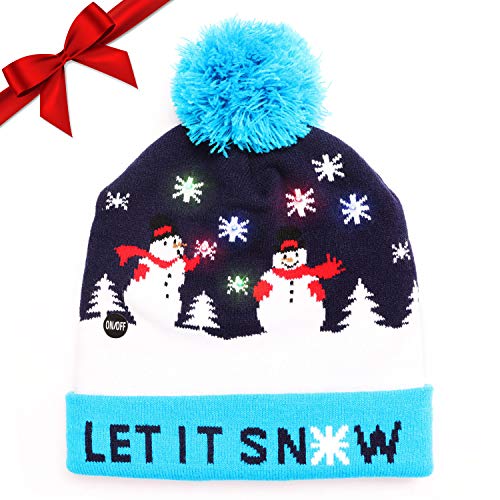 LED Weihnachtsmütze Erwachsene - Unisex Nikolaus Mütze mit Bommrel - Blaue Dehnbare Strickmütze mit 6 LED-Lichtern - mit Schneefall bedruckt - Leuchtende-Weihnachtsmütze für Weihnachtsfeier LED Weihnachtsmütze Erwachsene - Unisex Nikolaus Mütze mit Bommrel - Blaue Dehnbare Strickmütze mit 6 LED-Lichtern - mit Schneefall bedruckt - Leuchtende-Weihnachtsmütze für Weihnachtsfeier von BELLE VOUS