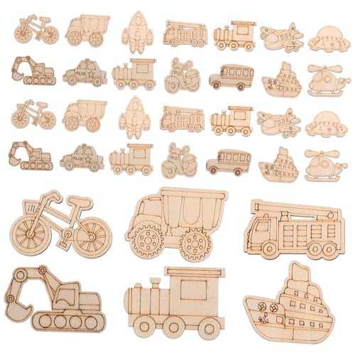 BELLIFFY 50 Stück Unfertige Holzautos Holzausschnitte Zum Bemalen DIY Bastelmaterial Blanke Fahrzeugornamente Für Kinder von BELLIFFY