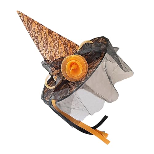 BELLIFFY Halloween Hexenhut Damen Orange mit Netzblumen Atmungsaktives Cosplay Accessoire für Party Fasching Rollenspiel und Festliche Kostüme von BELLIFFY
