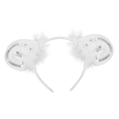 BELLIFFY Schaf ohr haarreif mit Pailletten Weiches Atmungsaktiv und Bequem für Party Cosplay Hochzeit und Geburtstag Originelles Tierkopfschmuck accessoire Weiß von BELLIFFY