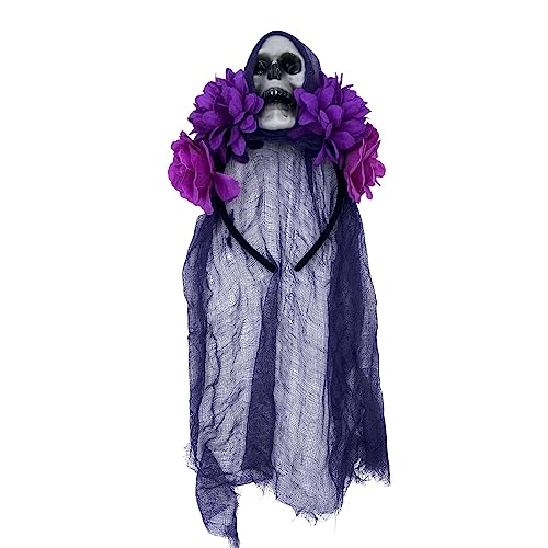 BELOWSYALER Blumen- und Totenkopf-Form-Stirnband für Damen, Halloween, Party, Haarreif mit Schleier, Haarschmuck, Haarschmuck, Halloween-Kopfbedeckung von BELOWSYALER