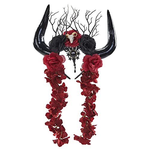 BELOWSYALER Day Of The Dead Stirnband Antilope Stirnband Teufelshörner Horn Halloween Horn Goth Kopfschmuck Hörner von BELOWSYALER