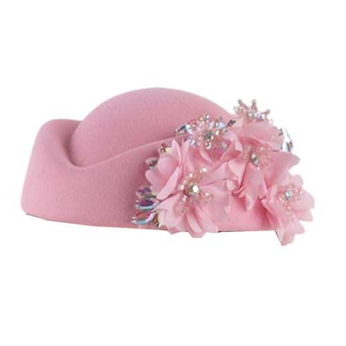 BELOWSYALER Fascinator-Hut, Wolle, Kristall, Blumen-Design, Stewardess-Hut für Cocktail-Party, 1920er-Jahre-Kostüm-Zubehör, Flapper-Hut von BELOWSYALER