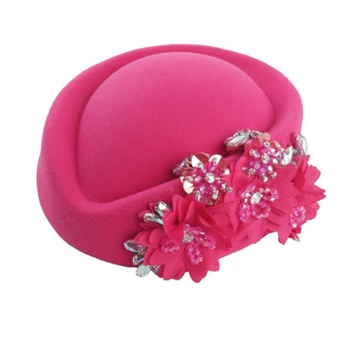 BELOWSYALER Fascinator-Hut, Wolle, Kristall, Blumen-Design, Stewardess-Hut für Cocktail-Party, 1920er-Jahre-Kostüm-Zubehör, Flapper-Hut von BELOWSYALER