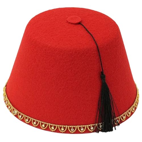 BELOWSYALER Fez Hut für Herren mit Perlenbesatz und schwarzen Quasten, Tarboosh-Hut, ägyptische Fez-Kappen, Kostüm-Requisiten BELOWSYALER Fez Hut für Herren mit Perlenbesatz und schwarzen Quasten, Tarboosh-Hut, ägyptische Fez-Kappen, Kostüm-Requisiten von BELOWSYALER