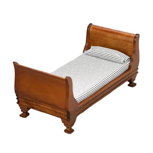 BELOWSYALER Puppenhäuser Miniatur-Einzelbett, Maßstab 1:12, viktorianisches Vintage-Möbelbett für 15 cm Puppen, Schlafzimmer, Szene BELOWSYALER Puppenhäuser Miniatur-Einzelbett, Maßstab 1:12, viktorianisches Vintage-Möbelbett für 15 cm Puppen, Schlafzimmer, Szene von BELOWSYALER