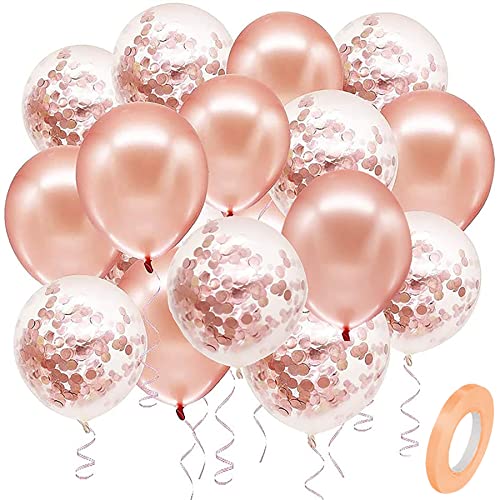 BELSVOR 50 Stück Luftballons, Luftballons Geburtstag, 50 Stück (25 Roségold- und 25 Konfetti-Luftballons), Luftballon für Geburtstags/Hochzeits/Party/Weihnachtsdekorationen, 12 Zoll Latexballons von BELSVOR