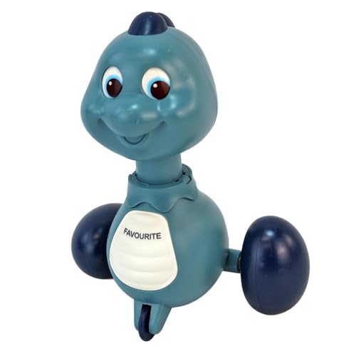 Aufzieh-Dinosaurier für Kinder – 16 cm – Mit Druckfunktion – Lustige Gesichter – Fördert Motorik (Blau) von BEMIRO