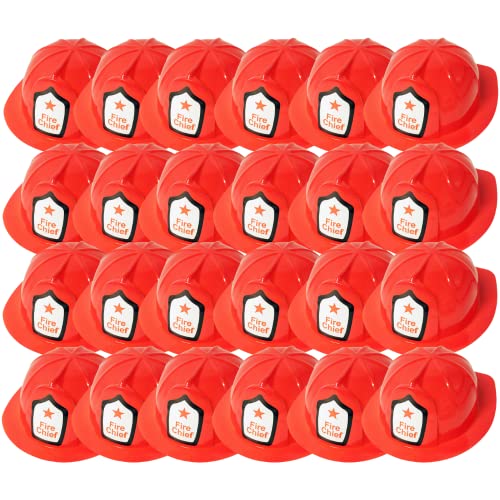 BEMIRO 24 Stück Kinder Feuerwehrhelm aus PVC - ca. 26 cm lang, Roter Feuerwehrhelm für Kinder, Faschingskostüm für Kinder, Feuerwehr Geburtstag, Feuerwehr Mütze von BEMIRO