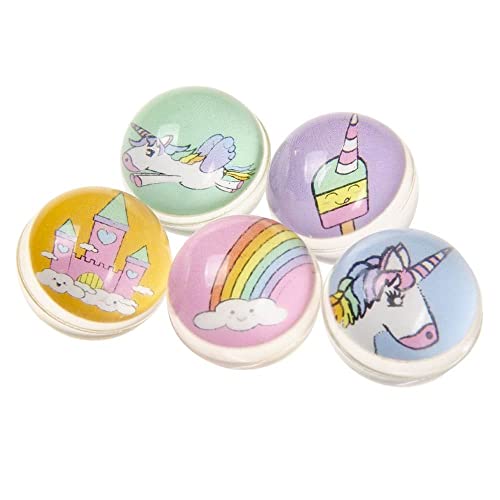 BEMIRO 5er Set Einhorn Flummi mit Banderole - ca. 3 cm Durchmesser, Flummies für Kinder, Flummis Kindergeburtstag, Einhorn Flummi von BEMIRO