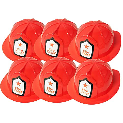 BEMIRO 6 Stück Kinder Feuerwehrhelm aus PVC - ca. 26 cm lang 6er-Set, Roter Feuerwehrhelm für Kinder im 6er Set, Faschingskostüm für Kinder, Feuerwehr Geburtstag von BEMIRO