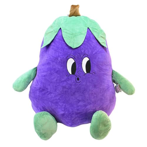 BEMIRO Aubergine Kuscheltier XXL – 90 cm – Mit gesticktem Comic-Gesicht – Kuschelig weich & nachhaltig – Aus 100 % recyceltem Material (Pusten) von BEMIRO