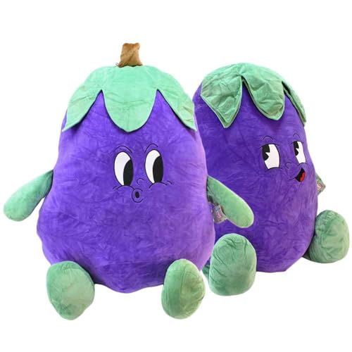 BEMIRO Aubergine Kuscheltier XXL – 90 cm – Mit gesticktem Comic-Gesicht – Kuschelig weich & nachhaltig – Aus 100 % recyceltem Material (Set) von BEMIRO