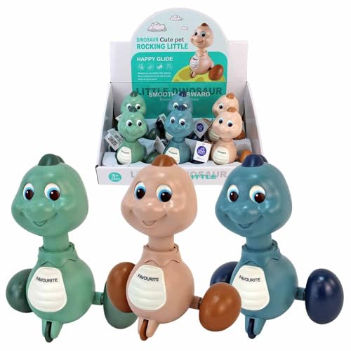 BEMIRO Aufzieh-Dinosaurier für Kinder – 16 cm – Mit Druckfunktion – Lustige Gesichter – Fördert Motorik (Display) von BEMIRO