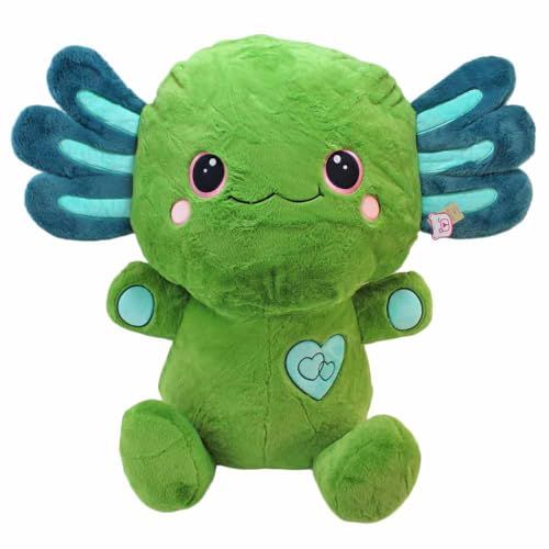 BEMIRO Axolotl Plüschtier XXL – 85 cm – Kuschelig weich – Gestickte Augen & Details – Mit Aufhängeschlaufe – 4 Farben verfügbar (Grün) von BEMIRO