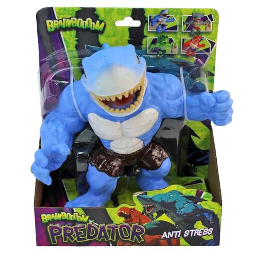 BEMIRO Brainboooom Predator Anti-Stress Hai Actionfigur, 22 cm, Blauer Stretchbarer Gummikörper mit Festem Kopf, Detailreiches Design, Spielzeug für Kinder und Erwachsene von BEMIRO