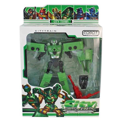 BEMIRO City Train Roboter Morphotron Autobot, 16 cm Actionfigur, Verwandlungsroboter mit Zubehör, Transformationsspielzeug ab 3 Jahren (Grün) von BEMIRO