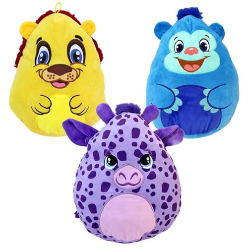 BEMIRO Comic Tiere aus Plüsch – ca. 35 cm – weiche Kuscheltiere mit gestickten Gesichtern – Schlaufe zum Anhängen – Stofftiere zum Knautschen & Liebhaben – für Kinder ab 3 Jahren (Set) von BEMIRO