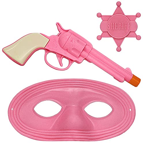 Cowgirl Kostüm Zubehör in pink inkl. Maske und Pistole von BEMIRO