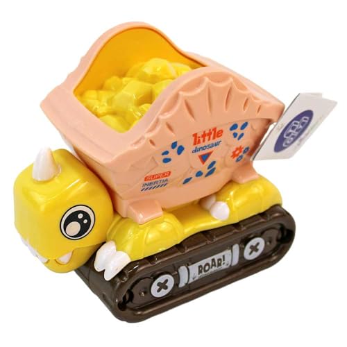 BEMIRO Dinosaurier Bauwagen Spielzeug – ca. 10 cm – Mit Container – Niedlicher Dino zum Losfahren – Kreatives Kinderspielzeug (Gelb) von BEMIRO