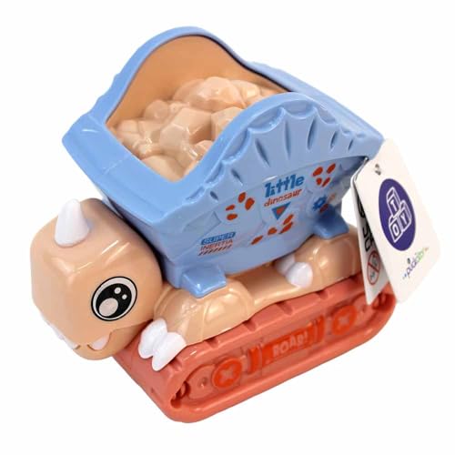 BEMIRO Dinosaurier Bauwagen Spielzeug – ca. 10 cm – Mit Container – Niedlicher Dino zum Losfahren – Kreatives Kinderspielzeug (Rosa) von BEMIRO