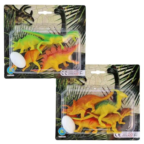 BEMIRO Dinosaurier Figuren Set mit Ei – 5-teilig – ca. 10–14 cm – 2 Varianten mit verschiedenen Dino-Arten – T-Rex, Triceratops, Velociraptor u. v. m. – Spielzeug ab 3 Jahren (Set) von BEMIRO