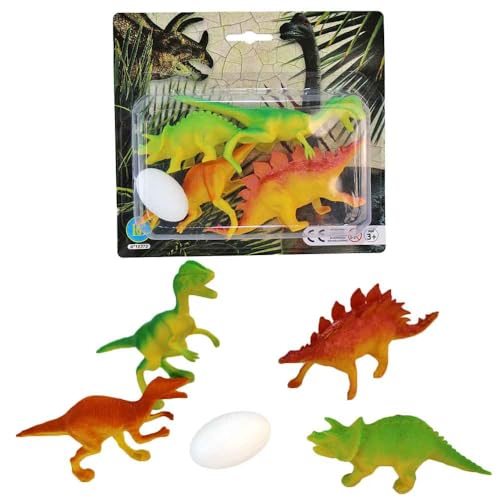 BEMIRO Dinosaurier Figuren Set mit Ei – 5-teilig – ca. 10–14 cm – 2 Varianten mit verschiedenen Dino-Arten – T-Rex, Triceratops, Velociraptor u. v. m. – Spielzeug ab 3 Jahren (Stegosaurus) von BEMIRO