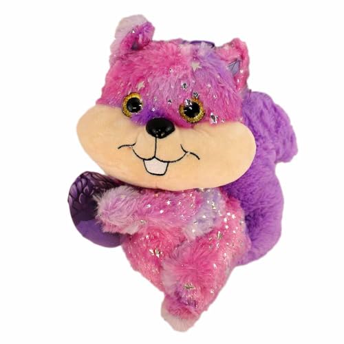 BEMIRO Eichhörnchen Kuscheltier bunt – 25 cm – Mit Stoff-Nuss & Glitzeraugen – Sterne-Motive – Aus recyceltem Material (Lila) von BEMIRO