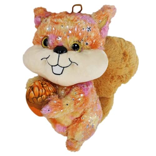 BEMIRO Eichhörnchen Kuscheltier bunt – 25 cm – Mit Stoff-Nuss & Glitzeraugen – Sterne-Motive – Aus recyceltem Material (Orange) von BEMIRO