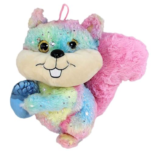 BEMIRO Eichhörnchen Kuscheltier bunt – 25 cm – Mit Stoff-Nuss & Glitzeraugen – Sterne-Motive – Aus recyceltem Material (Pink) von BEMIRO