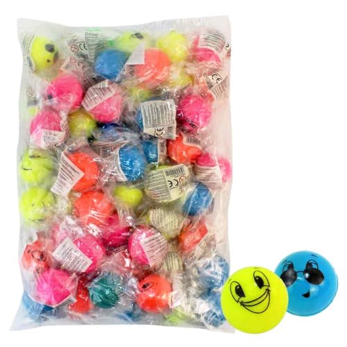 BEMIRO Emoji Flummis, 50 Stück, 4,5 cm, Bunte Springbälle mit Lachgesichtern, Mitgebsel für Kindergeburtstag und Party von BEMIRO