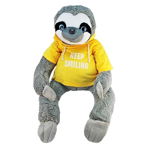 BEMIRO Faultier Kuscheltier XXL gelb Keep Smiling - 100 cm, Faultier Kuscheltier mit Pulli, Kletthände zum anhängen, Plüschtier Faultier mit Hoodie BEMIRO Faultier Kuscheltier XXL gelb Keep Smiling - 100 cm, Faultier Kuscheltier mit Pulli, Kletthände zum anhängen, Plüschtier Faultier mit Hoodie von BEMIRO