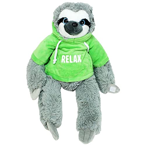 BEMIRO Faultier Kuscheltier mit Pulli - grün Relax - ca. 50 cm, Faultier Kuscheltier mit Hoodie, Kletthände zum anhängen, Plüschtier Faultier mit Hoodie… von BEMIRO