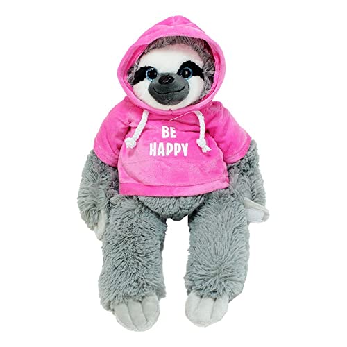 BEMIRO Faultier Kuscheltier rosa mit Pullover Be Happy - ca. 50 cm, Faultier Kuscheltier mit Pulli, Kletthände zum anhängen, Plüschtier Faultier mit Hoodie von BEMIRO