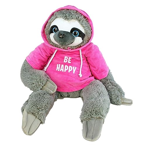 BEMIRO Faultier Kuscheltier rosa mit Pullover Be Happy - ca. 70 cm, Faultier Kuscheltier mit Pulli, Kletthände zum anhängen, Plüschtier Faultier mit Hoodie von BEMIRO