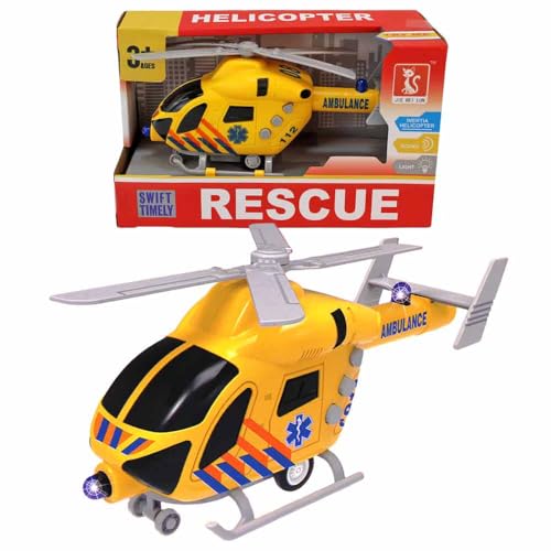 BEMIRO Feuerwehr-Hubschrauber Spielzeug – Ambulance & Rescue Helicopter – ca. 20 cm – realistisches Rettungsspielzeug für Kinder ab 3 Jahren – robust & kindgerecht – Helikopter für Rollenspiel (Gelb) von BEMIRO