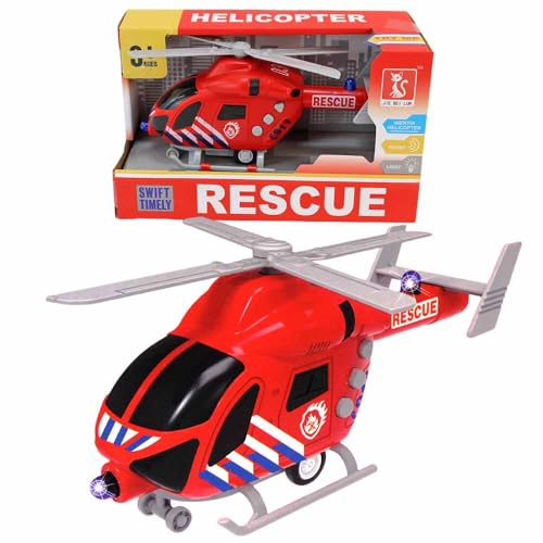 BEMIRO Feuerwehr-Hubschrauber Spielzeug – Ambulance & Rescue Helicopter – ca. 20 cm – realistisches Rettungsspielzeug für Kinder ab 3 Jahren – robust & kindgerecht – Helikopter für Rollenspiel (Rot) von BEMIRO