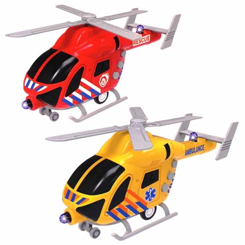 BEMIRO Feuerwehr-Hubschrauber Spielzeug – Ambulance & Rescue Helicopter – ca. 20 cm – realistisches Rettungsspielzeug für Kinder ab 3 Jahren – robust & kindgerecht – Helikopter für Rollenspiel (Set) von BEMIRO
