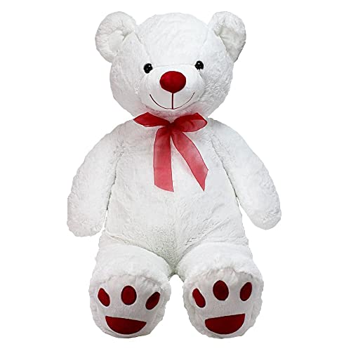 BEMIRO Großer weißer Teddybär mit roter Schleife - ca 100 cm, Teddy, riesen Teddy, Teddybär groß XXL, Teddybär groß, großer Teddybär, Geschenk Valentinstag von BEMIRO