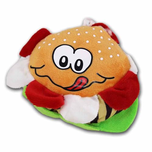 BEMIRO Hamburger Kuscheltier klein – 10 cm Durchmesser, niedliches Design, mit gedrucktem Bildmotiv und Schlaufe zum Anhängen von BEMIRO