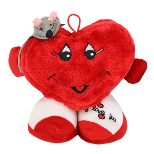 BEMIRO Herz Kuscheltier stehend – 20 cm – Mit gesticktem Gesicht, I Love You-Schriftzug & Stoffmaus – Mit Schlaufe zum Anhängen von BEMIRO