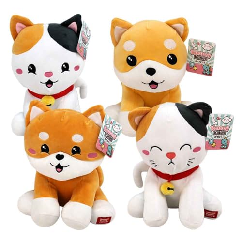 BEMIRO Kawaii Kuscheltiere – 24 cm – Verschiedene Hunde- & Katzen-Motive – Sehr weich & Squishy – Mit gestickten Gesichtern (Set) von BEMIRO