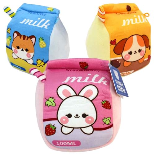 BEMIRO Kawaii Milch Kuscheltier – 15 cm – Kuschelig weich – Mit Schlaufe zum Aufhängen (Set) von BEMIRO