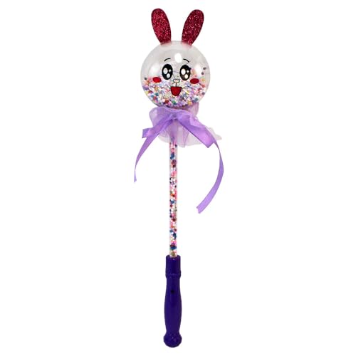BEMIRO Kinder Leuchtstab mit Tiermotiv – ca. 38 cm – blinkendes Licht auf Knopfdruck – Katze, Maus & Hase – mit Glitzerohren – gefüllt mit Kugeln & Lametta – Party- & Nachtspielzeug (Hase) von BEMIRO