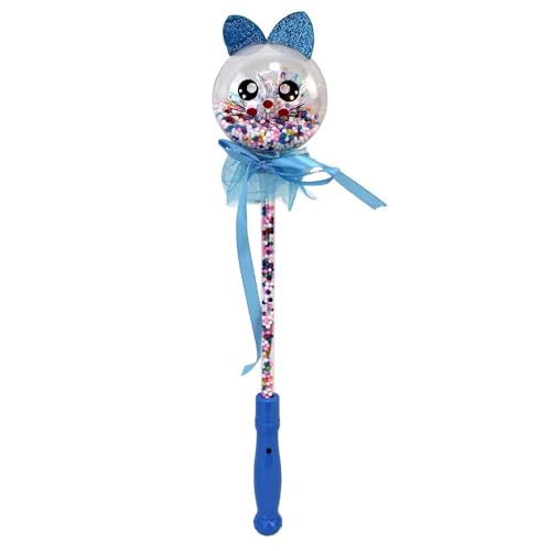 BEMIRO Kinder Leuchtstab mit Tiermotiv – ca. 38 cm – blinkendes Licht auf Knopfdruck – Katze, Maus & Hase – mit Glitzerohren – gefüllt mit Kugeln & Lametta – Party- & Nachtspielzeug (Maus) von BEMIRO
