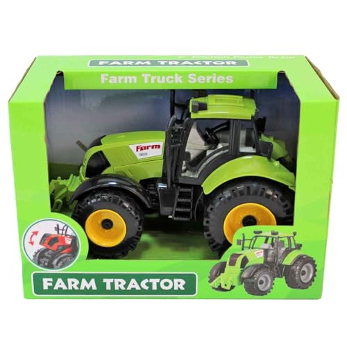 BEMIRO Kinder Traktor Spielzeug mit Friktion – ca. 22 cm lang – detailreich & robust – Bauernhof-Fahrzeug für Kinder ab 3 Jahren – realistischer Spieltraktor mit Schub-Antrieb (Grün) von BEMIRO