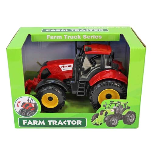 BEMIRO Kinder Traktor Spielzeug mit Friktion – ca. 22 cm lang – detailreich & robust – Bauernhof-Fahrzeug für Kinder ab 3 Jahren – realistischer Spieltraktor mit Schub-Antrieb (Rot) von BEMIRO