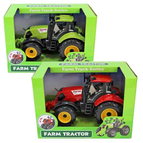 BEMIRO Kinder Traktor Spielzeug mit Friktion – ca. 22 cm lang – detailreich & robust – Bauernhof-Fahrzeug für Kinder ab 3 Jahren – realistischer Spieltraktor mit Schub-Antrieb (Set) von BEMIRO